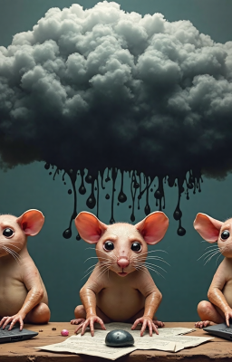 Three mice under a black cloud