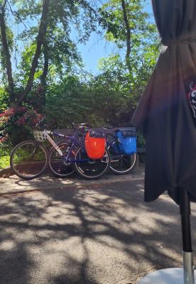 Photo of bikes close to a patio umbrella