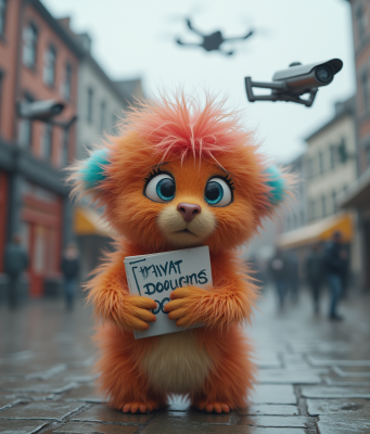 Cute furry creature holding private documents