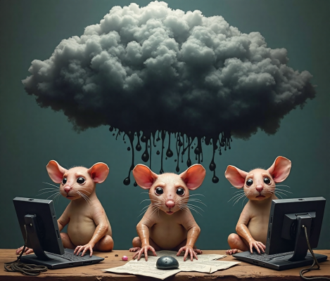 Three mice under a black cloud