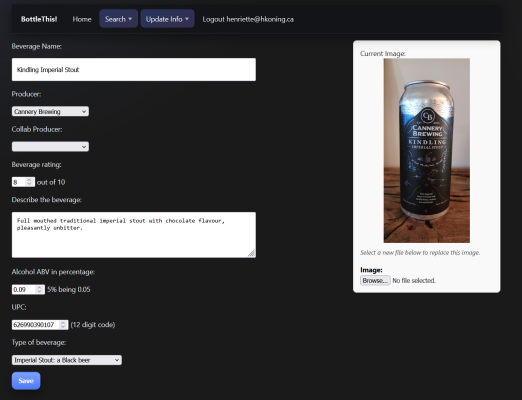Screen shot of the edit page